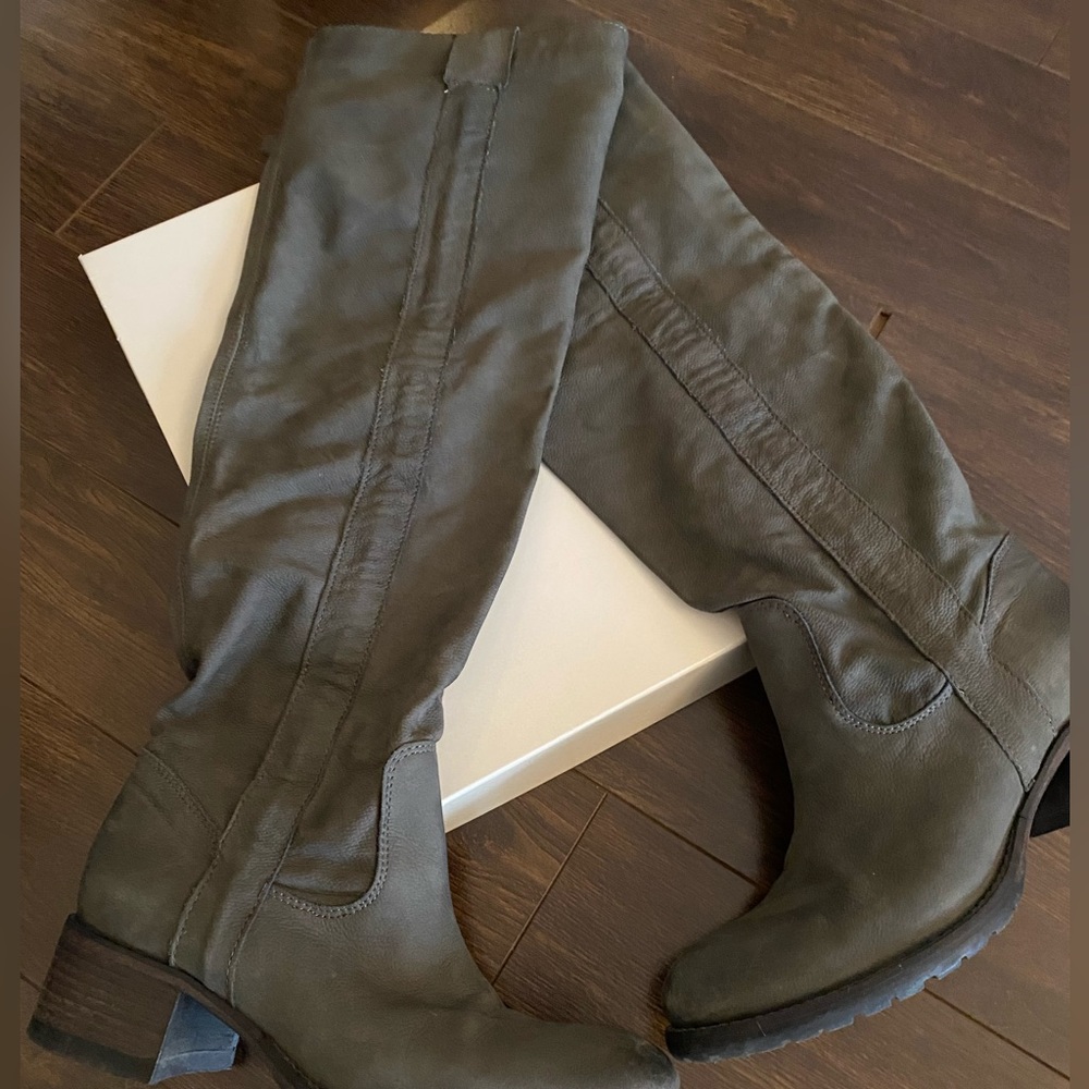 Grey Leather Designer Boots